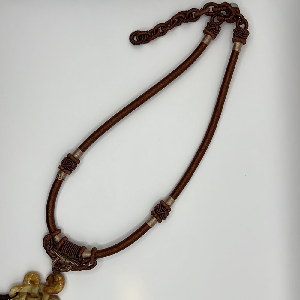 Carved Agate Infinite Knot and Tahitian Pearls with Silk woven Chain Necklace - Picture 9 of 9